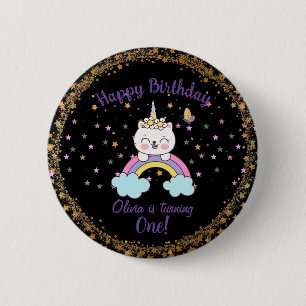Macaron Rond 5 Cm Joyeux 1er Anniversaire Licorne Mignonne Fille Eto