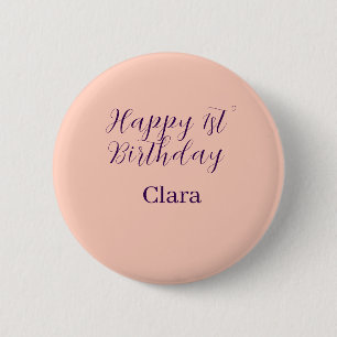 Macaron Rond 5 Cm Joyeux 1er anniversaire orange violet boho rétro n