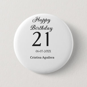 Macaron Rond 5 Cm Joyeux 21e anniversaire lettre gras nom simple min