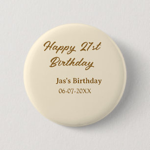 Macaron Rond 5 Cm Joyeux 21e anniversaire marron pastel jaune nom da