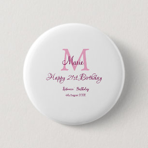 Macaron Rond 5 Cm Joyeux 21e Anniversaire rose ajouter nom monogramm
