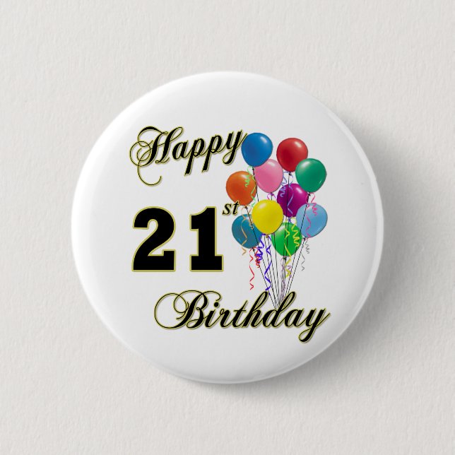 Macaron Rond 5 Cm Joyeux 21ème anniversaire avec des ballons (Devant)