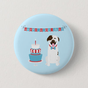 Macaron Rond 5 Cm Joyeux 4 Juillet Chien Rouge Blanc Bleu