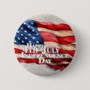 Macaron Rond 5 Cm Joyeux 4 juillet - Jour de l'Indépendance