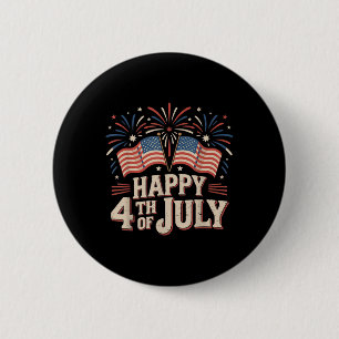 Macaron Rond 5 Cm Joyeux 4 juillet Patriotique Américain Drapeau Us 