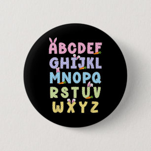 Macaron Rond 5 Cm Joyeux alphabet de Pâques Abcs Elemeno pour enseig