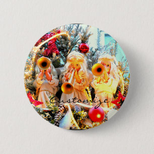 Macaron Rond 5 Cm joyeux anges de noël trompant