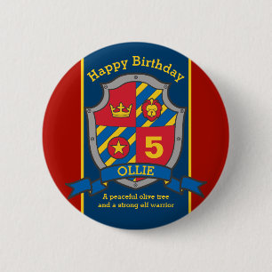 Macaron Rond 5 Cm Joyeux Anniversaire 5e chevaliers bleus rouge épin