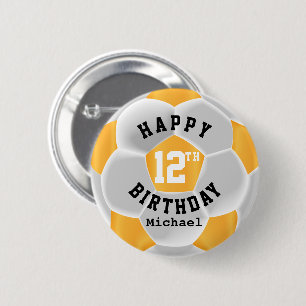 Macaron Rond 5 Cm Joyeux anniversaire - Bal de football jaune or