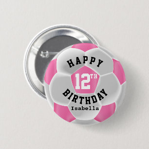 Macaron Rond 5 Cm Joyeux anniversaire - Bal de football rose