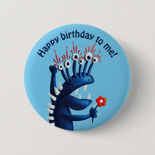 Macaron Rond 5 Cm Joyeux anniversaire bleu drôle enfants monstre