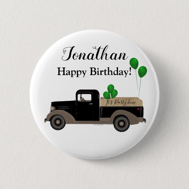 Macaron Rond 5 Cm Joyeux Anniversaire Camion Balloons Bouton Épingle (Devant)