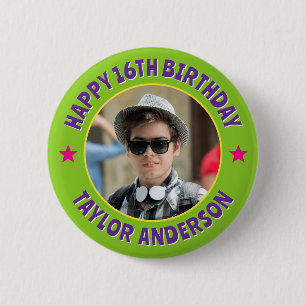 Macaron Rond 5 Cm Joyeux Anniversaire Chic Personnalisé Photo Person