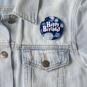 Macaron Rond 5 Cm Joyeux anniversaire dans Dark Blue Bokeh
