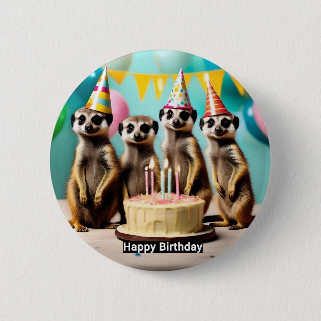 Macaron Rond 5 Cm Joyeux anniversaire de Meerkat, (Devant)