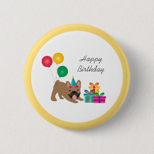 Macaron Rond 5 Cm Joyeux anniversaire Français Bulldog coloré