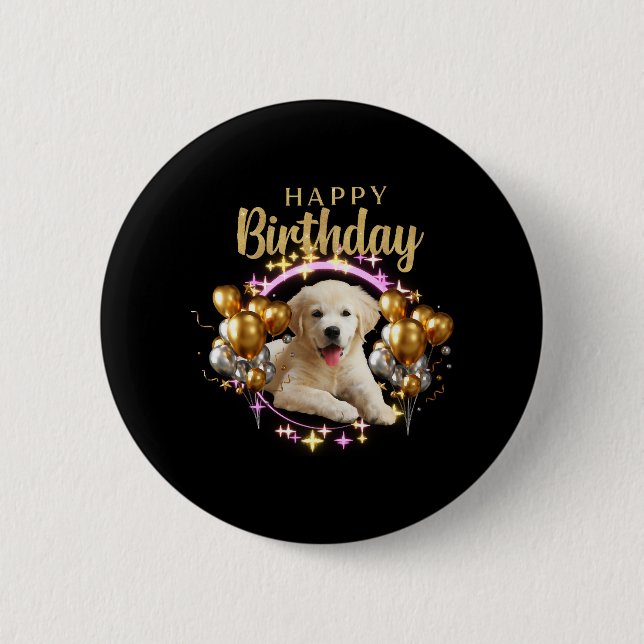Macaron Rond 5 Cm Joyeux anniversaire Labrador Retriever (Devant)