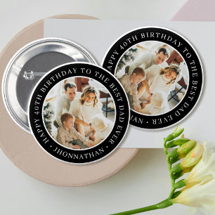 Macaron Rond 5 Cm Joyeux Anniversaire Meilleur Papa Photo Noir et Bl