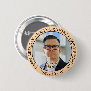 Macaron Rond 5 Cm Joyeux Anniversaire Moderne Simple Photo Personnal