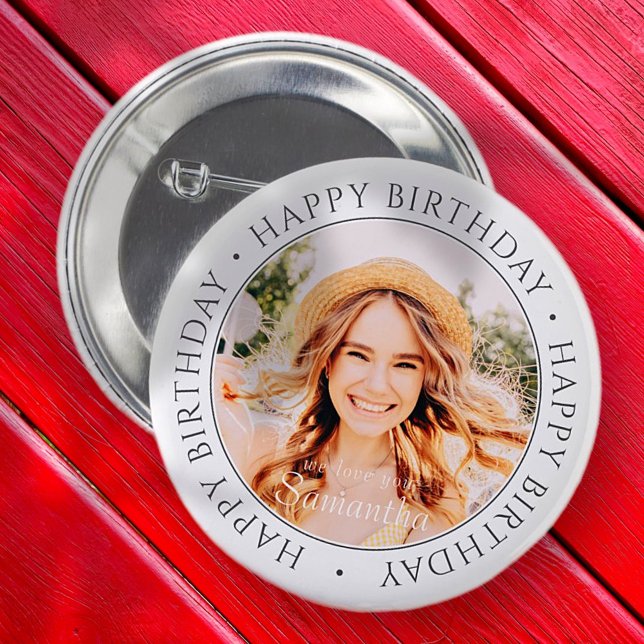 Macaron Rond 5 Cm Joyeux anniversaire moderne simple photo personnal (Créateur téléchargé)