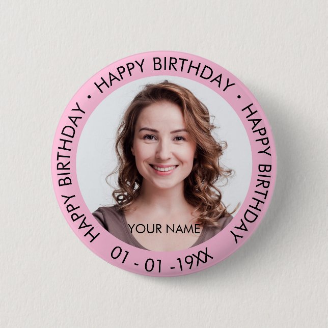 Macaron Rond 5 Cm Joyeux anniversaire moderne simple photo personnal (Devant)