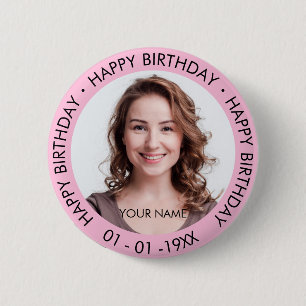 Macaron Rond 5 Cm Joyeux anniversaire moderne simple photo personnal