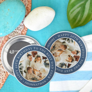 Macaron Rond 5 Cm Joyeux Anniversaire Père Photo Bleu Meilleur Papa
