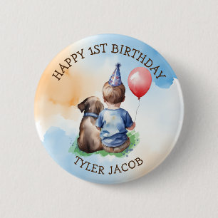 Macaron Rond 5 Cm Joyeux anniversaire personnalisé   Bébé et chiot