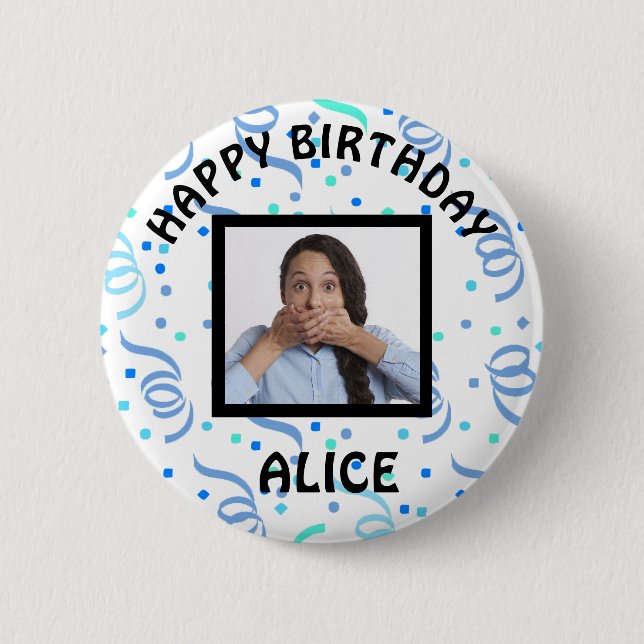 Macaron Rond 5 Cm Joyeux Anniversaire Photo Confetti (Devant)