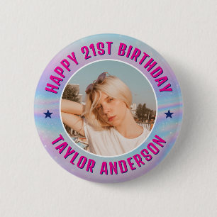 Macaron Rond 5 Cm Joyeux Anniversaire Photo personnalisée Arc-en-cie