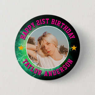 Macaron Rond 5 Cm Joyeux Anniversaire Photo Personnalisée Bootleg Ré
