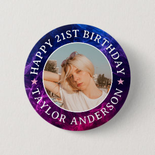 Macaron Rond 5 Cm Joyeux Anniversaire Photo Personnalisée Effet Fumé