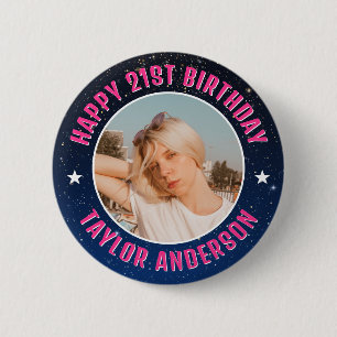 Macaron Rond 5 Cm Joyeux Anniversaire Photo Personnalisée Galaxie Co