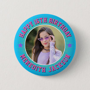 Macaron Rond 5 Cm Joyeux Anniversaire Photo Rétro Personnalisé