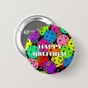 Macaron Rond 5 Cm Joyeux Anniversaire Pickleball Ballons Confetti No