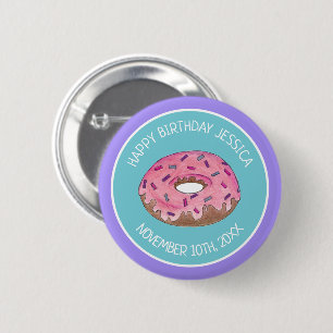 Macaron Rond 5 Cm Joyeux anniversaire Pink Donut Doughnut Anniversai