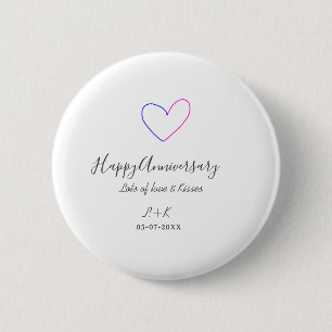 Macaron Rond 5 Cm Joyeux anniversaire rose cœur bleu nom date simple