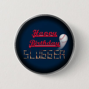 Macaron Rond 5 Cm Joyeux Anniversaire Slugger Blue-Baseball-BUTTON P