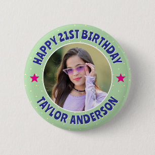 Macaron Rond 5 Cm Joyeux Anniversaire sur mesure motif à pois avec p