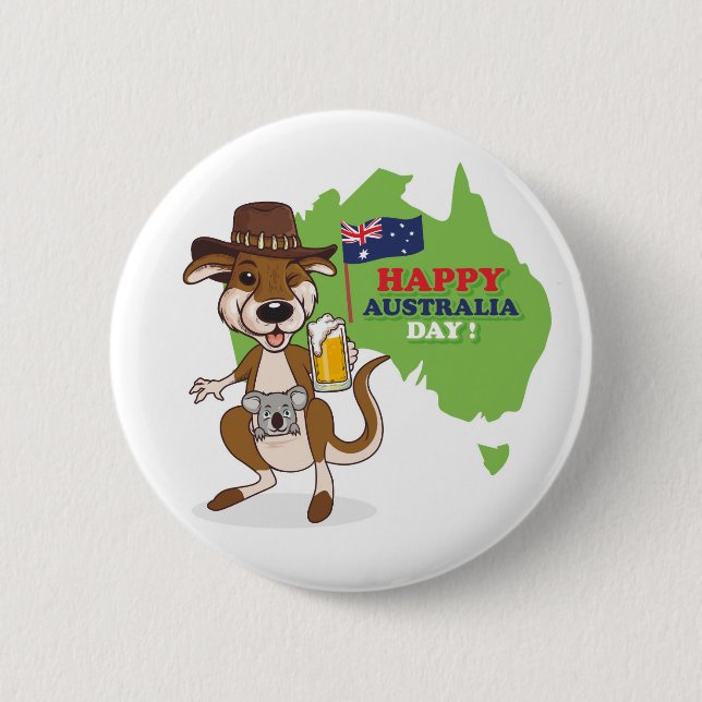 Macaron Rond 5 Cm Joyeux Australia Day Kangaroo Koala (Devant)