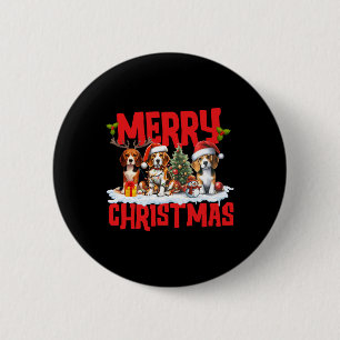 Macaron Rond 5 Cm Joyeux Beagle de Noël Chien de Santa Hat Reindeer