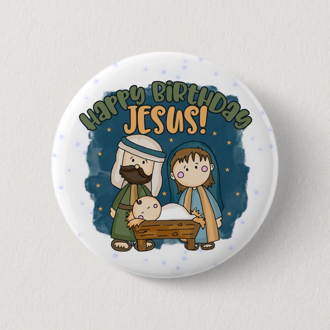 Macaron Rond 5 Cm Joyeux Bouton Jésus Anniversaire (Devant)