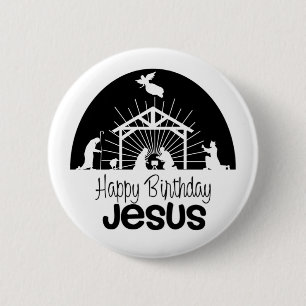 Macaron Rond 5 Cm Joyeux Bouton Jésus Anniversaire