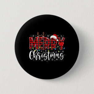 Macaron Rond 5 Cm Joyeux Buffalo de Noël Plaid Red Père Noël Family