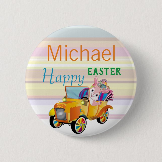 Macaron Rond 5 Cm Joyeux Bunny de Pâques Nom personnalisé Enfants (Devant)
