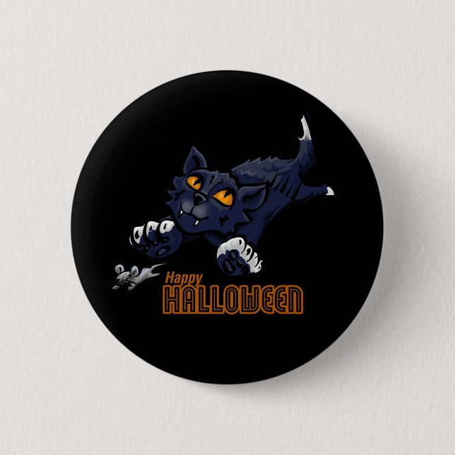 Macaron Rond 5 Cm Joyeux chat d'Halloween Chasing souris (Devant)