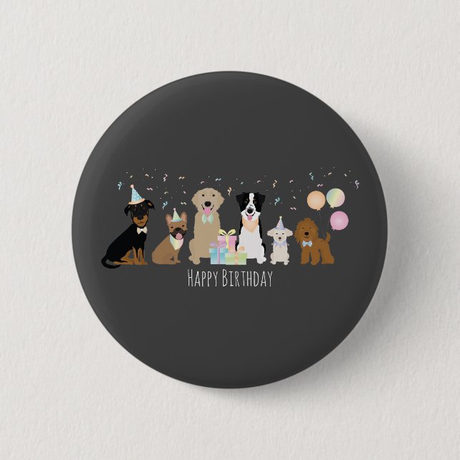 Macaron Rond 5 Cm Joyeux Chiens de fête d'anniversaire (Devant)