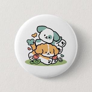 Macaron Rond 5 Cm Joyeux Chiots Arrivés En Mai - Kawaii Dog Art