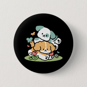 Macaron Rond 5 Cm Joyeux Chiots Arrivés En Mai - Kawaii Dog Art