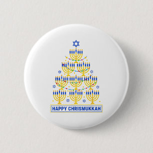 Macaron Rond 5 Cm Joyeux Chrismukkah Hanukkah Arbre Lumineux Fête Ju